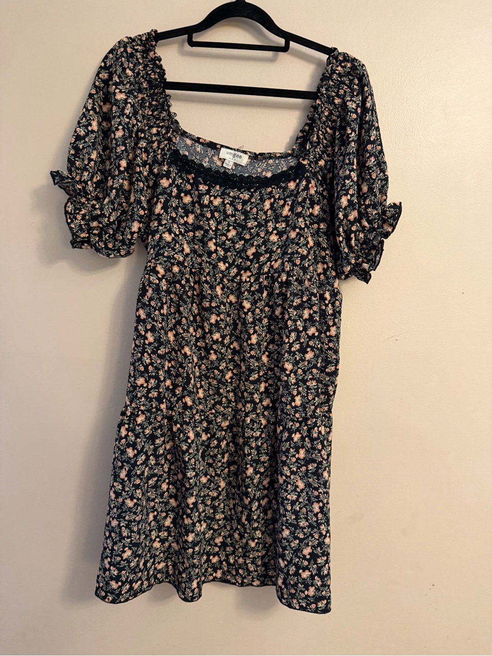 Umgee Navy Midi Dress with Pink Floral Print